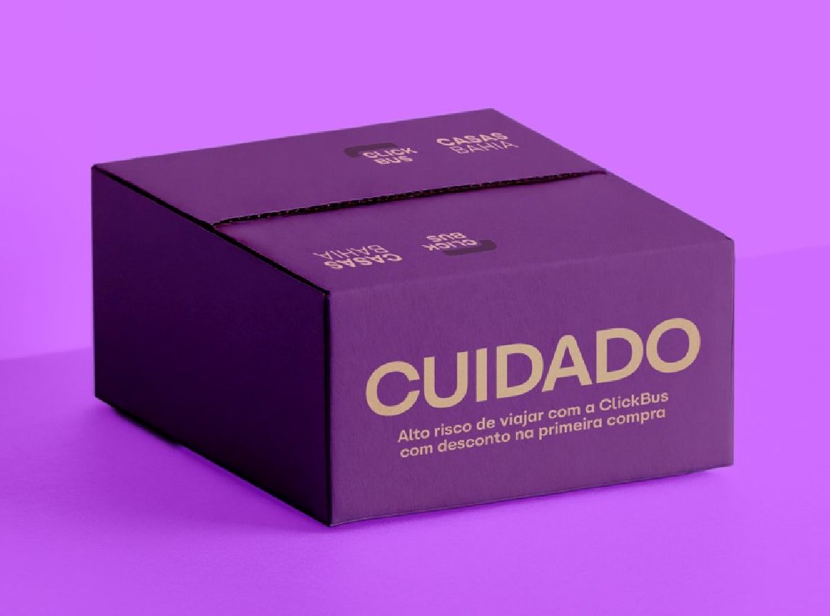 ClickBus muda cor das caixas para roxo em parceria inédita com Casas Bahia